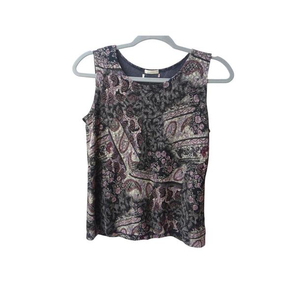 Vintage Stretch Floral Print Sleeveless Top - Picture 1 of 5